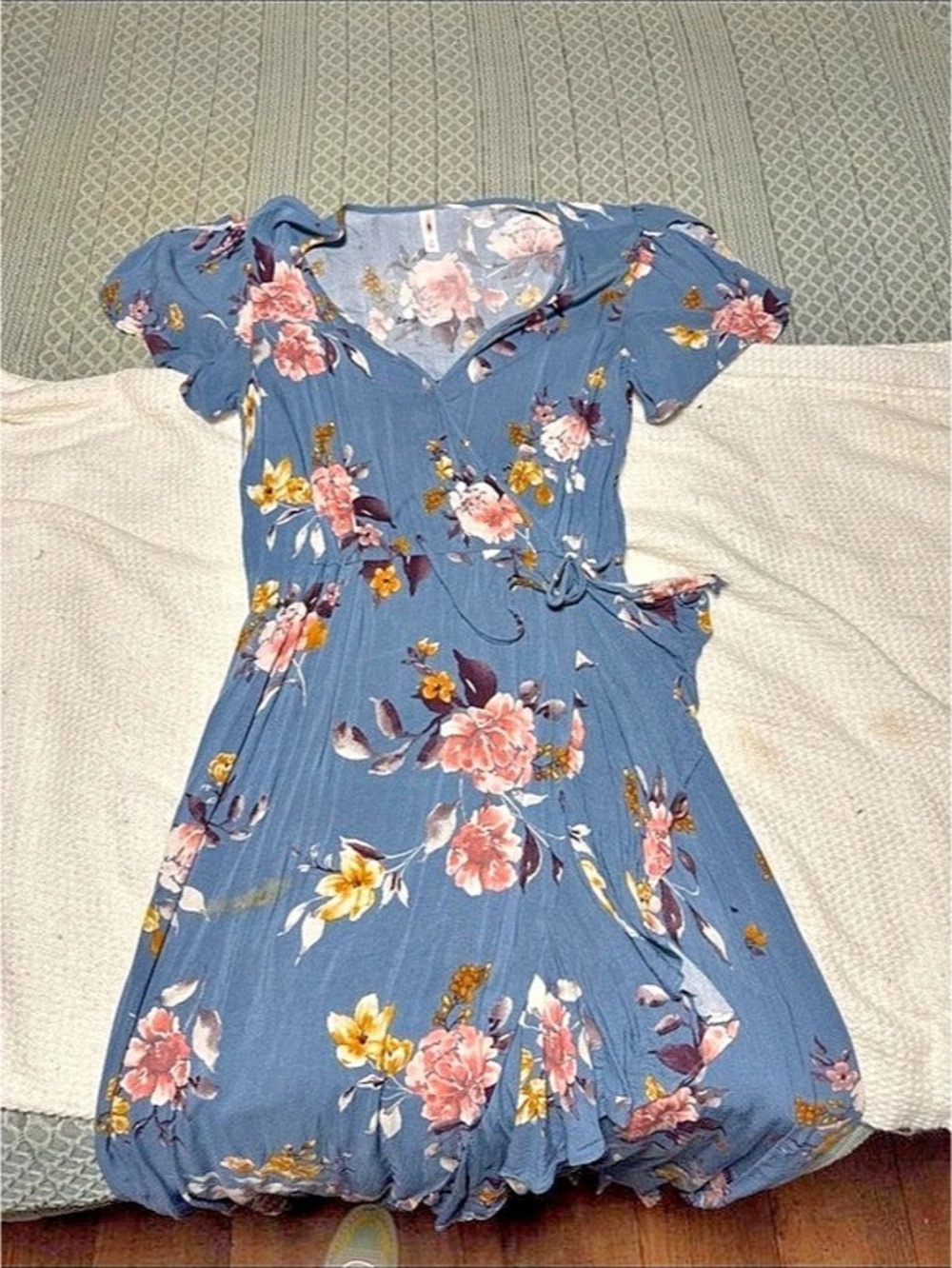 Lulus Petal Paradise Blue Floral Print Cold Shoulder Wrap Maxi Dress